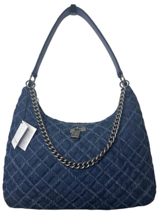 Kurt Geiger Handbags - Kurt Geiger Brixton Large Blue Denim Quilted Hobo Bag Purse Chain Strap Lock NWT